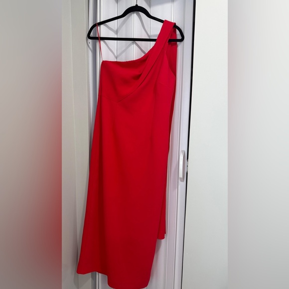 MANGO Red One Shoulder Maxi Dress - Size 6 - Elegant Wedding Guest / Formal - Picture 2 of 3